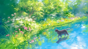 水塘 黑猫