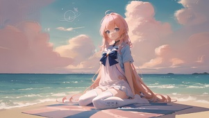 沙滩白丝少女