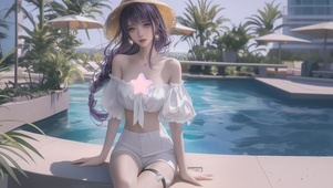 泳池边可爱女孩