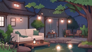 夜晚温馨小院一角