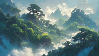 绿色护眼古松山峰