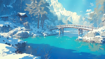 唯美治愈雪原拱桥