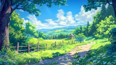 青葱夏末森林小屋