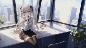 银发双马尾长腿少女