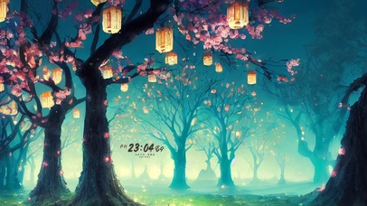 4k 唯美中秋夜晚桃林花灯