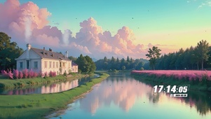 房屋溪流景色