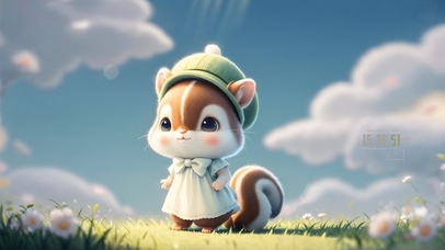 戴着绿色帽子的小松鼠