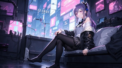 4K性感黑丝赛博朋克少女房间