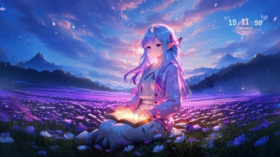 夜晚花海少女