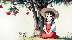 田园系列-樱桃树下丰收的少女
