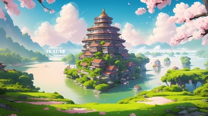 清新桃花绿色山水