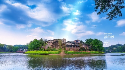 4K 唯美湖边乡村小镇