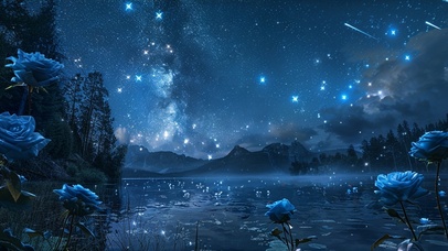 4K 美丽夜空 湖面 流星雨