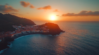 红瓦屋顶海边小镇