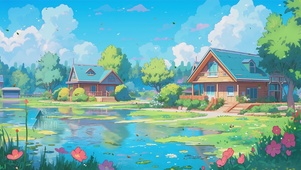 护眼蓝天白云绿景