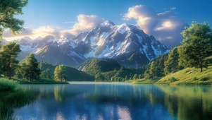 护眼清新山脉湖泊