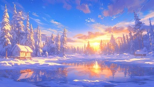 雪原湖畔小屋