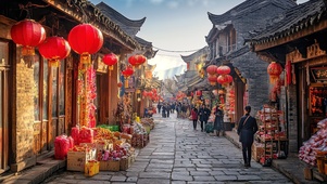 年味十足的古镇街道