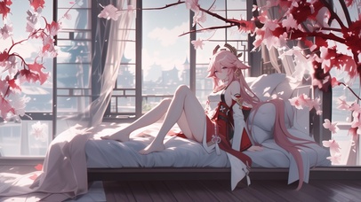 雪墨壁纸丨八重神子丨惬意午后丨