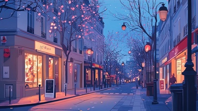 夜幕下的巴黎街道