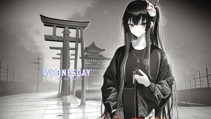 黑发古寺少女