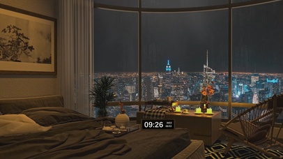 唯美治愈雨天城市房间