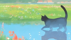 溪边小黑猫
