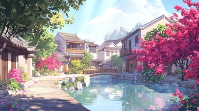 古镇的夏日三角梅