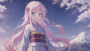 唯美雪景樱花少女