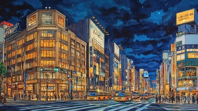 东京夜晚十字路口