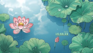 夏日雨中荷塘
