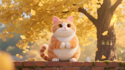 秋天银树叶猫咪