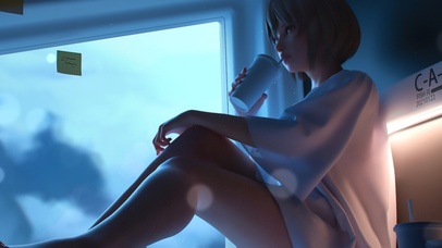 4k窗边奶茶女孩