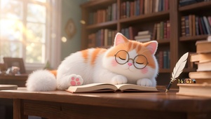 书桌上的猫咪