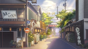 夕阳唯美日式乡村街道
