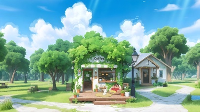 森林咖啡馆里的悠闲小新