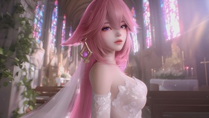 教堂婚纱少女