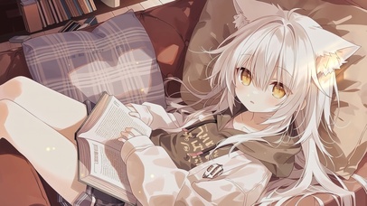 治愈看书白猫女孩