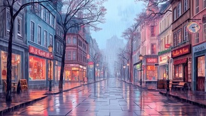 粉色雨夜街景