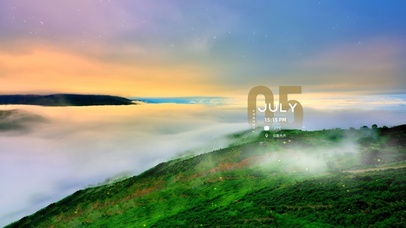 山顶夕阳 云雾连天