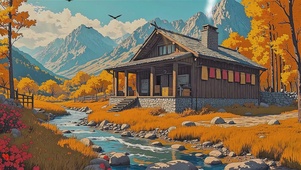 秋山溪畔的木屋