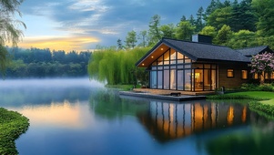 清新护眼湖畔别墅