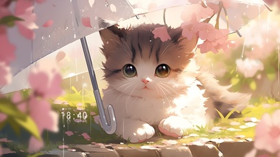 4k樱花树下的小猫咪