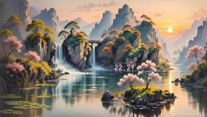 4k山川溪水樱花