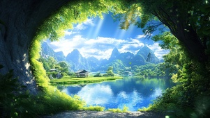 树洞湖景蓝天
