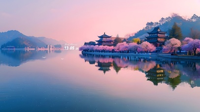 樱花古镇湖水