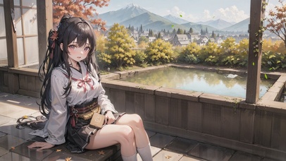 4K 浴池边的少女