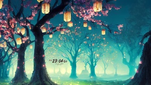 4k 唯美中秋夜晚桃林花灯