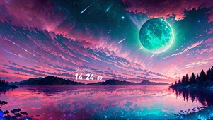 唯美霞光夜晚湖畔