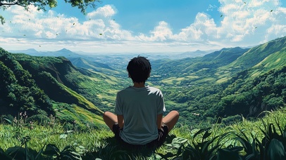 清新绿色山林少年